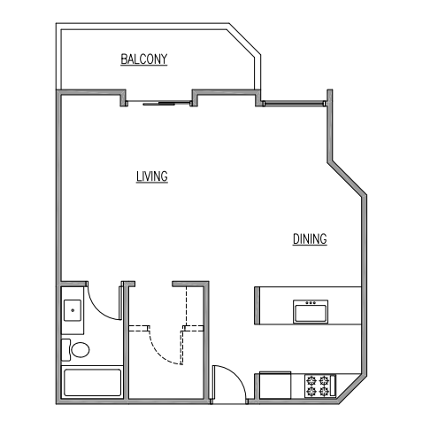 Floor plan for studio, 1 bath, 650 sqft